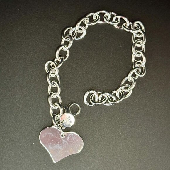 Sterling Silver 925 Chain bracelet with Heart Charm #1508 - Picture 8 of 9